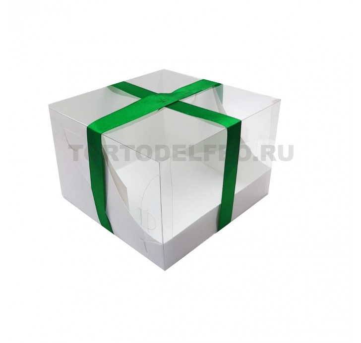 Коробка для торта 20*20*14см белая с прозрачным окном