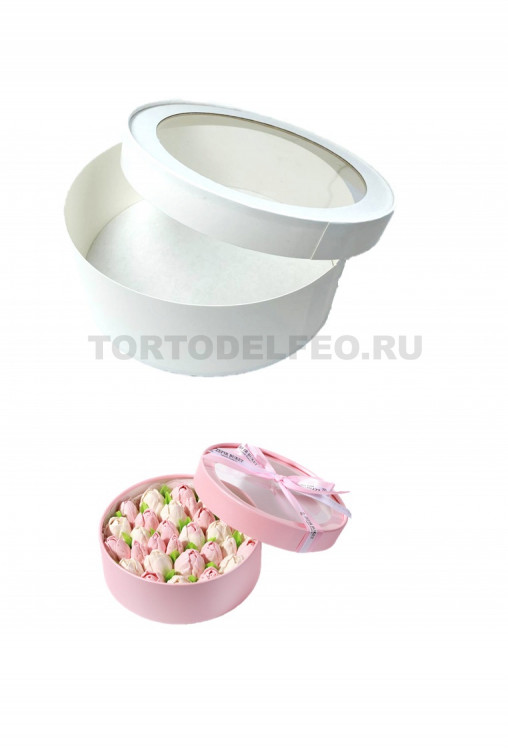 Подарочная коробка круглая с окном 16*7см белая