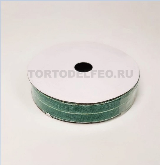 Лента Органза 1,5см*5м Зеленая с золотой полоской